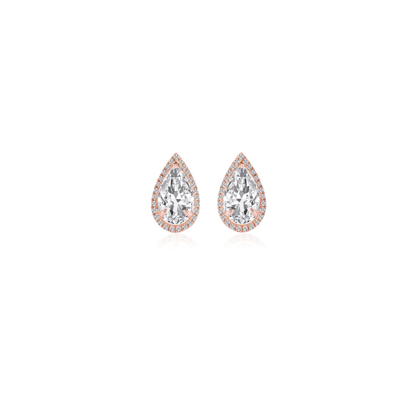 0.75 TCW Pear & Round Cut Moissanite Halo Earrings in Gold 1
