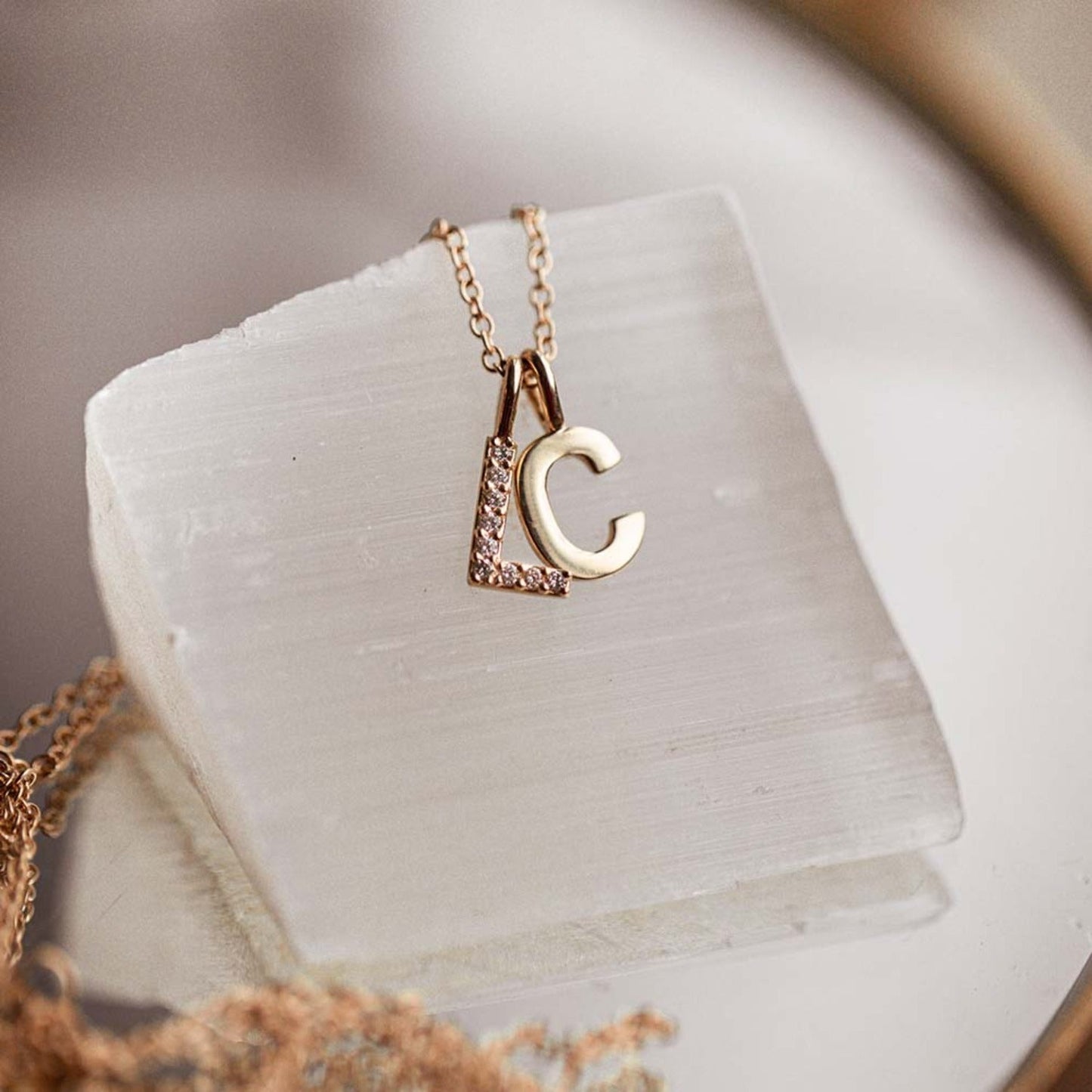 0.20 TCW Round Moissanite Diamond Customize Letter Pendant Necklace in Solid Gold 2