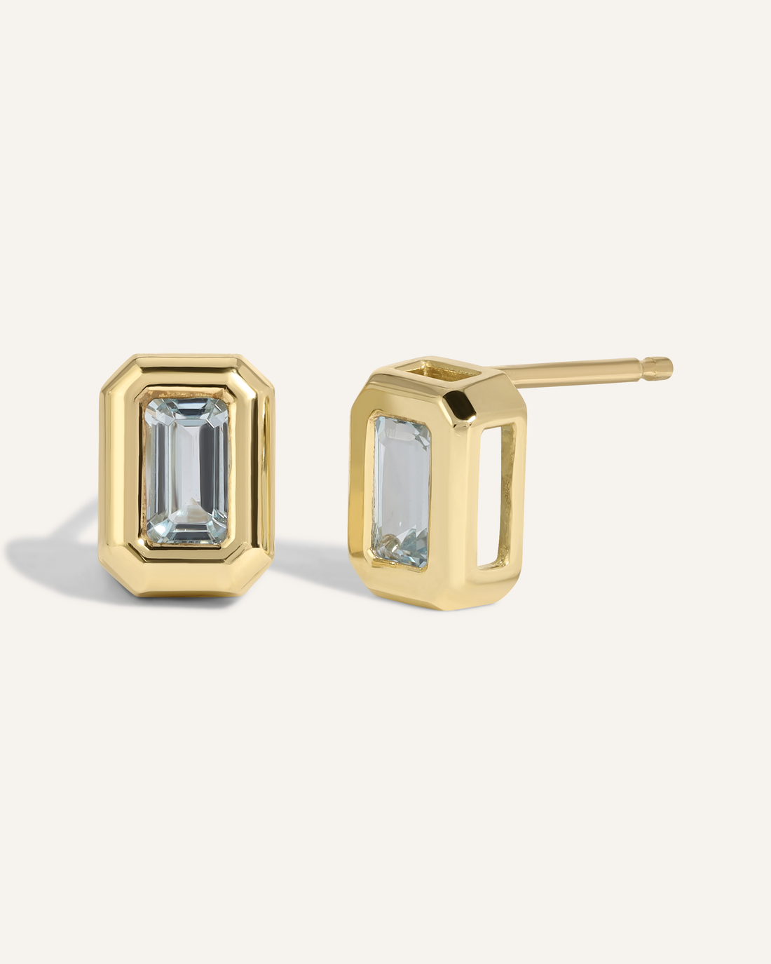 0.20 TCW Emerald Cut Moissanite Bezel Stud Earrings in Gold 1