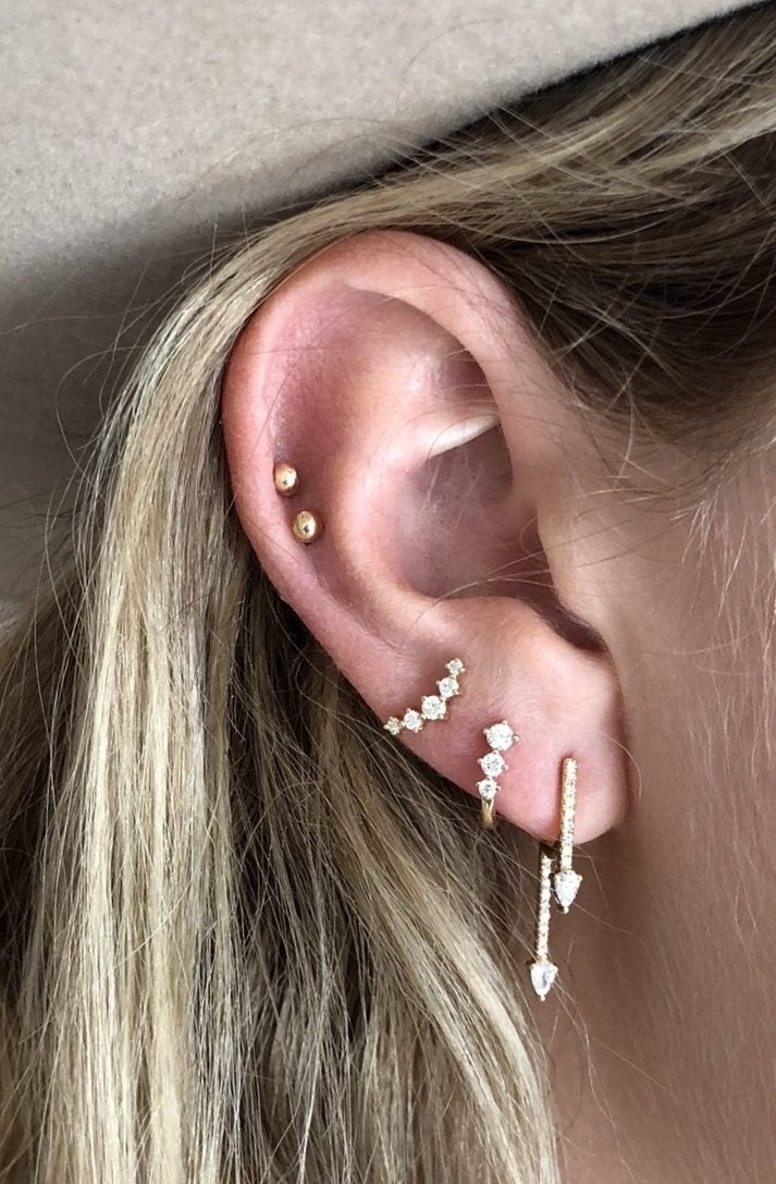 0.50 TCW Round & Pear Cut Moissanite Over and Under Bar Earrings in Gold 2