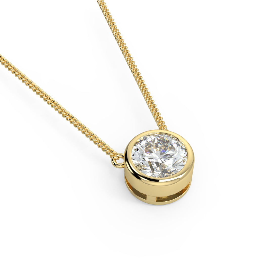 1.0 CT Round Moissanite Diamond Bezel Pendant Necklace in Solid Gold 1