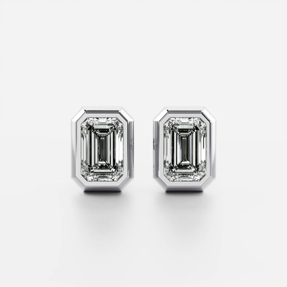 0.50 TCW Emerald Cut Moissanite Bezel Stud Earrings in Gold 2