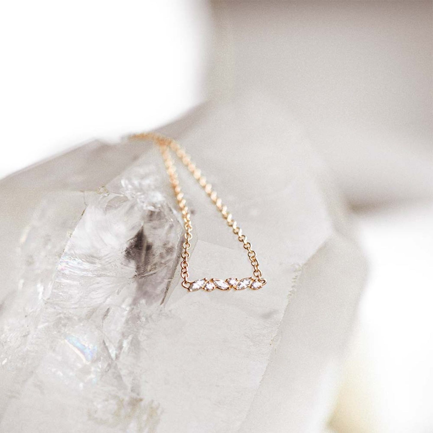 0.10 CT Marquise & Round Moissanite Diamond Cluster Pendant Necklace in Solid Gold 1