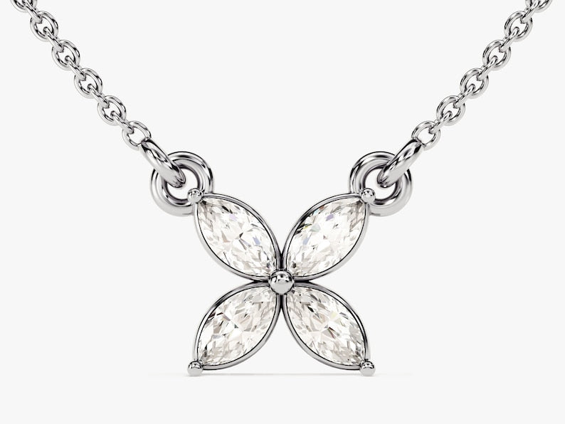 0.40 CT Marquise Moissanite Diamond Clover Pendant Necklace in Solid Gold 2