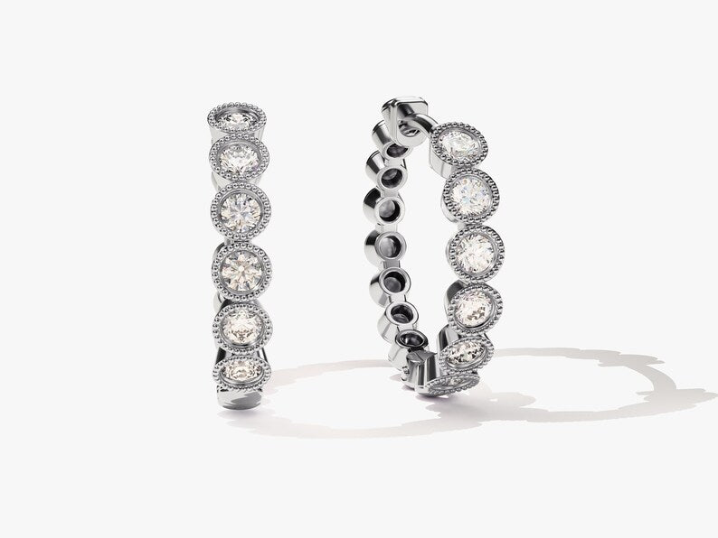 1.0 TCW Round Cut Moissanite Bezel Hoops Earrings in Gold 2