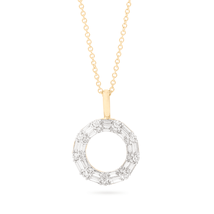 1.0 CT Round & Baguette Moissanite Diamond Circle Pendant Necklace in Solid Gold 2