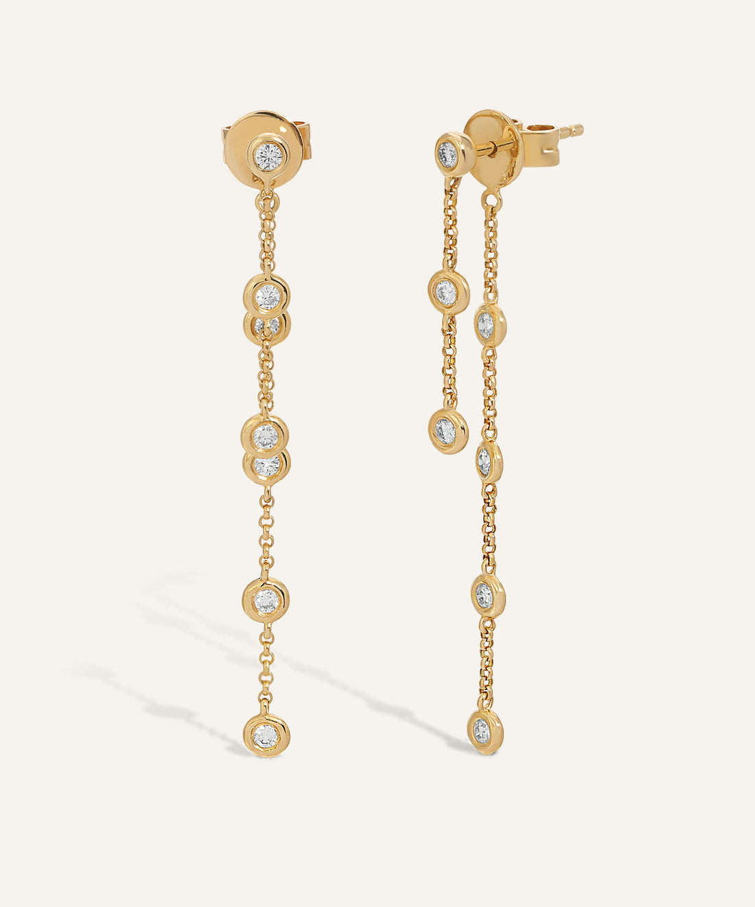 0.50 TCW Round Cut Moissanite Bezel Thread Earrings in Gold 1