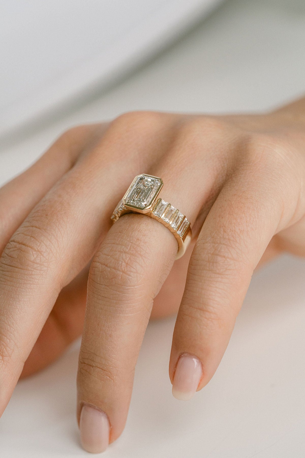 Marquise Shaped Three Stone Lab Grown Diamond Engagement Ring