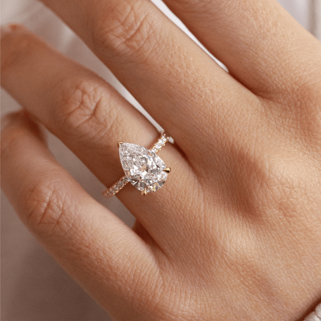 Marquise Shaped Three Stone Lab Grown Diamond Engagement Ring