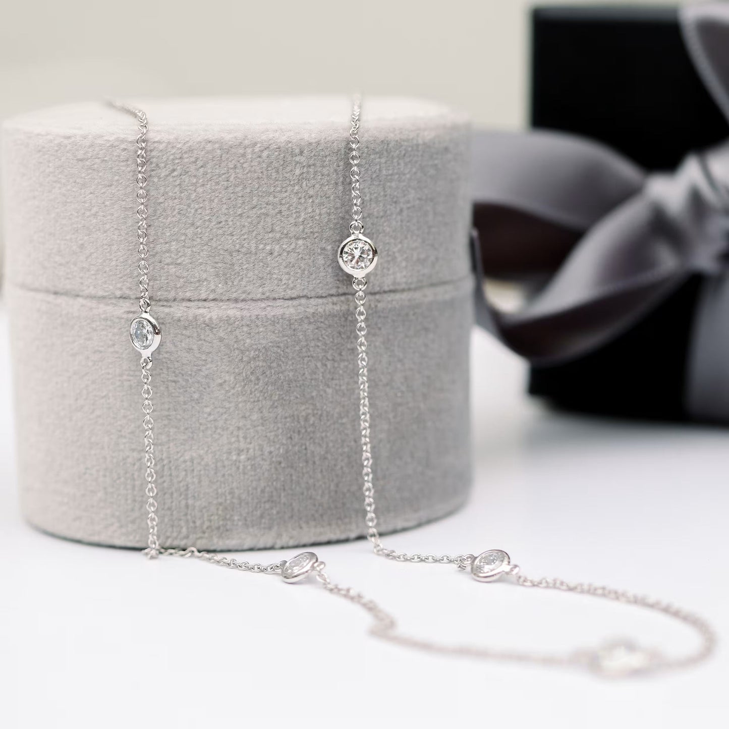 0.40 CT Round Moissanite Diamond Floating Diamond Bezel Necklace in Solid Gold 2