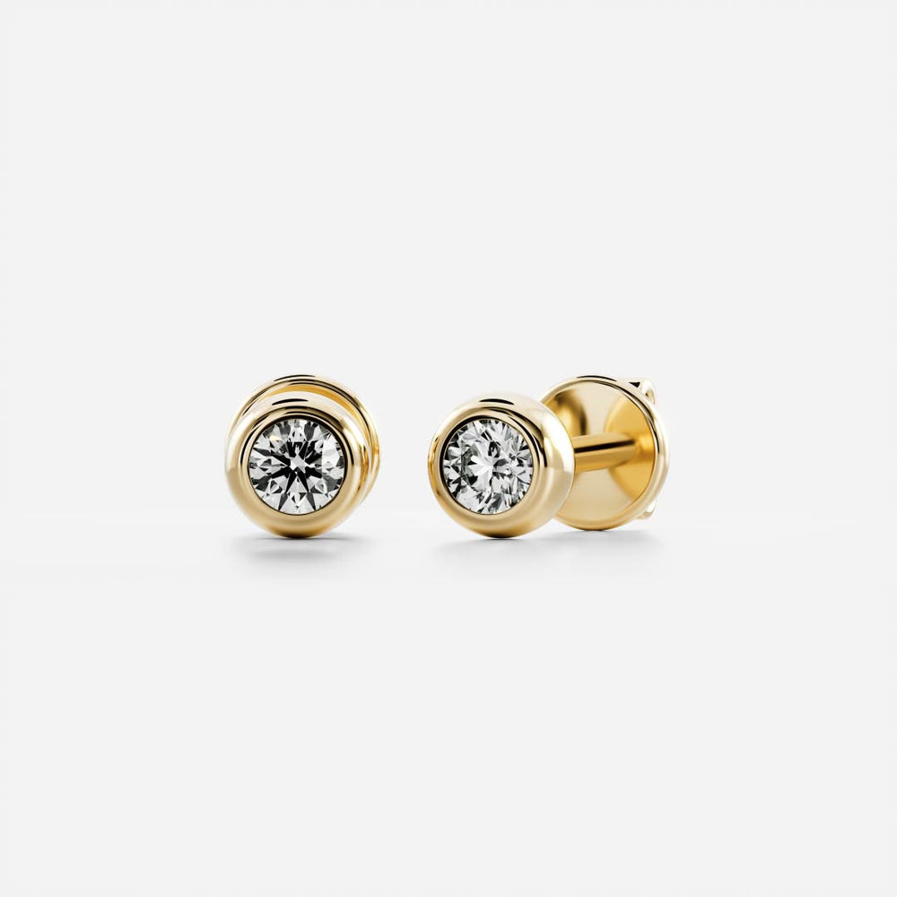 1.0 TCW Round Cut Moissanite Bezel Stud Earrings in Gold 2