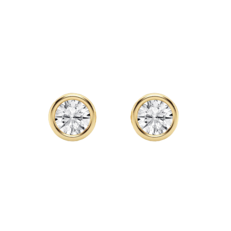 Classic 0.20 TCW Round Cut Moissanite Bezel Stud Earrings in Gold 1