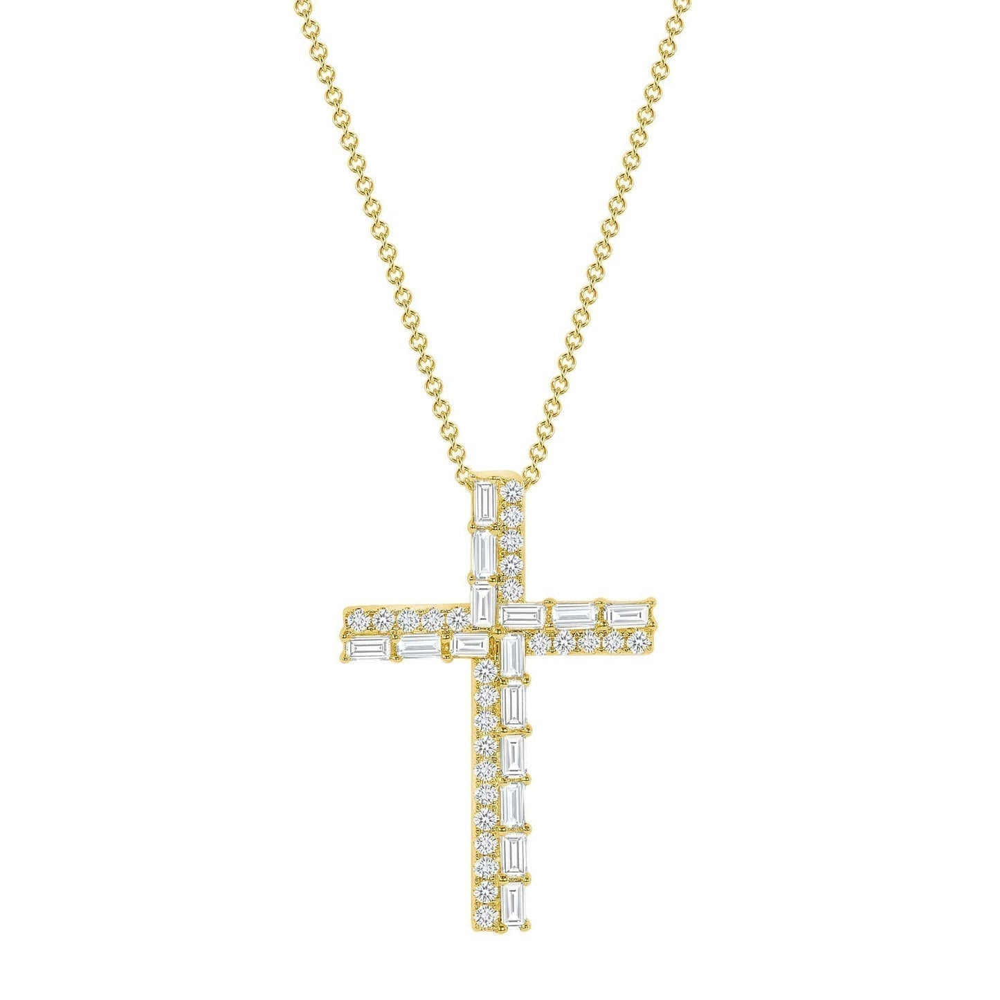1.0 TCW Round & Baguette Moissanite Diamond Cross Pendant Necklace in Solid Gold 1