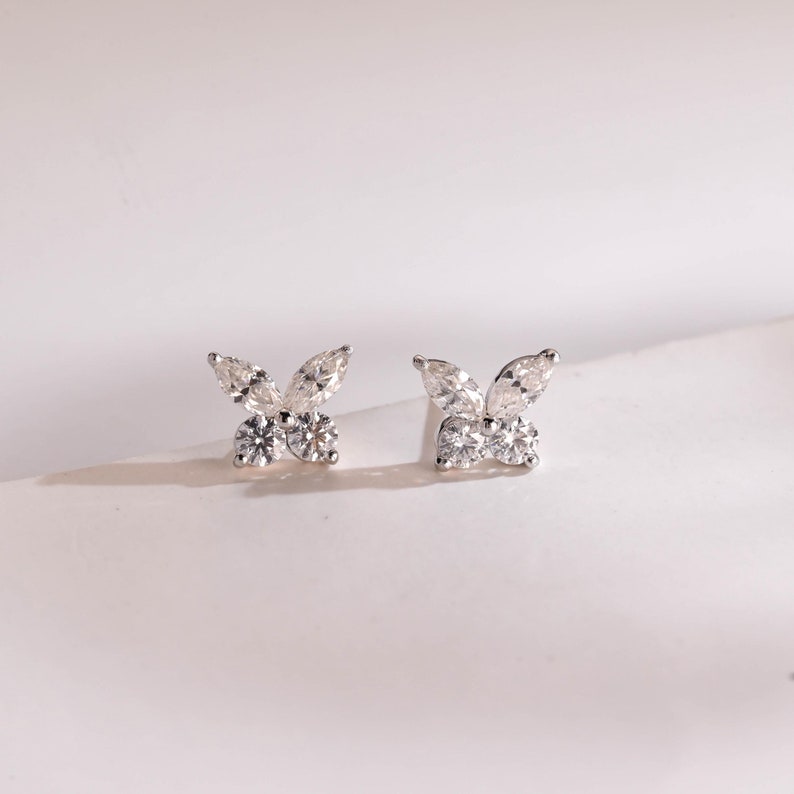 0.20 TCW Round & Marquise Cut Moissanite Stud Earrings in Gold 1