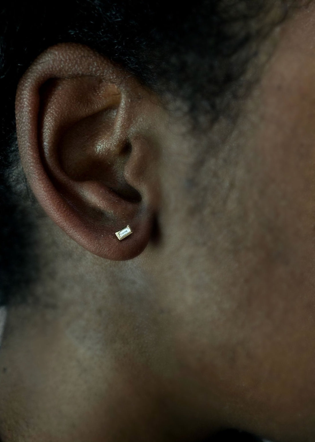 0.10 TCW Baguette Cut Moissanite Bezel Style Stud Earrings in Gold 2