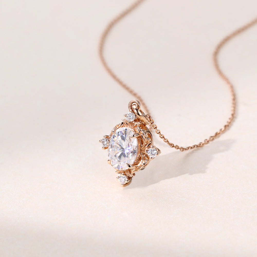 1.10 CT Oval Moissanite Diamond Art Nouveau Pendant Necklace in Solid Gold 2