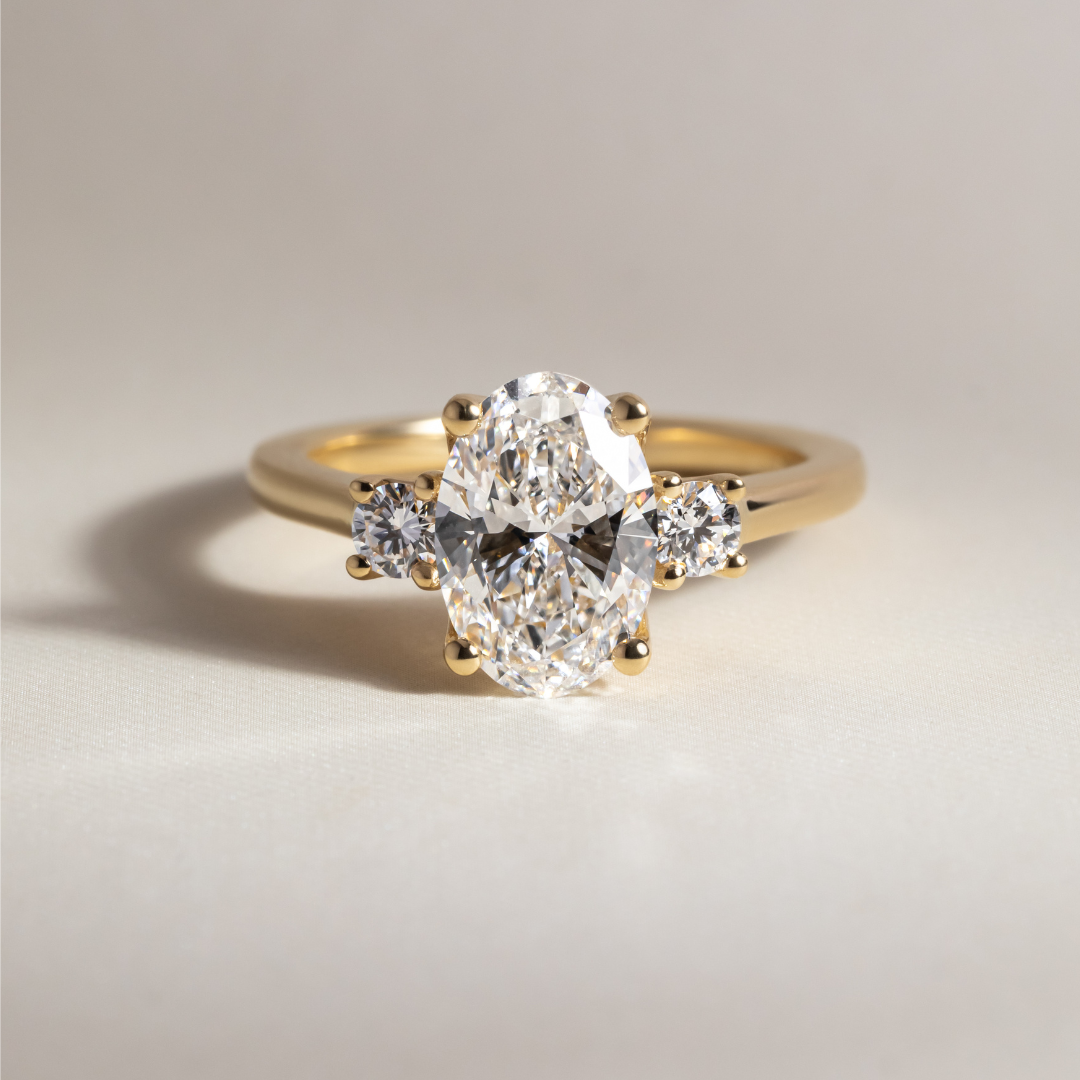 Marquise Shaped Three Stone Lab Grown Diamond Engagement Ring
