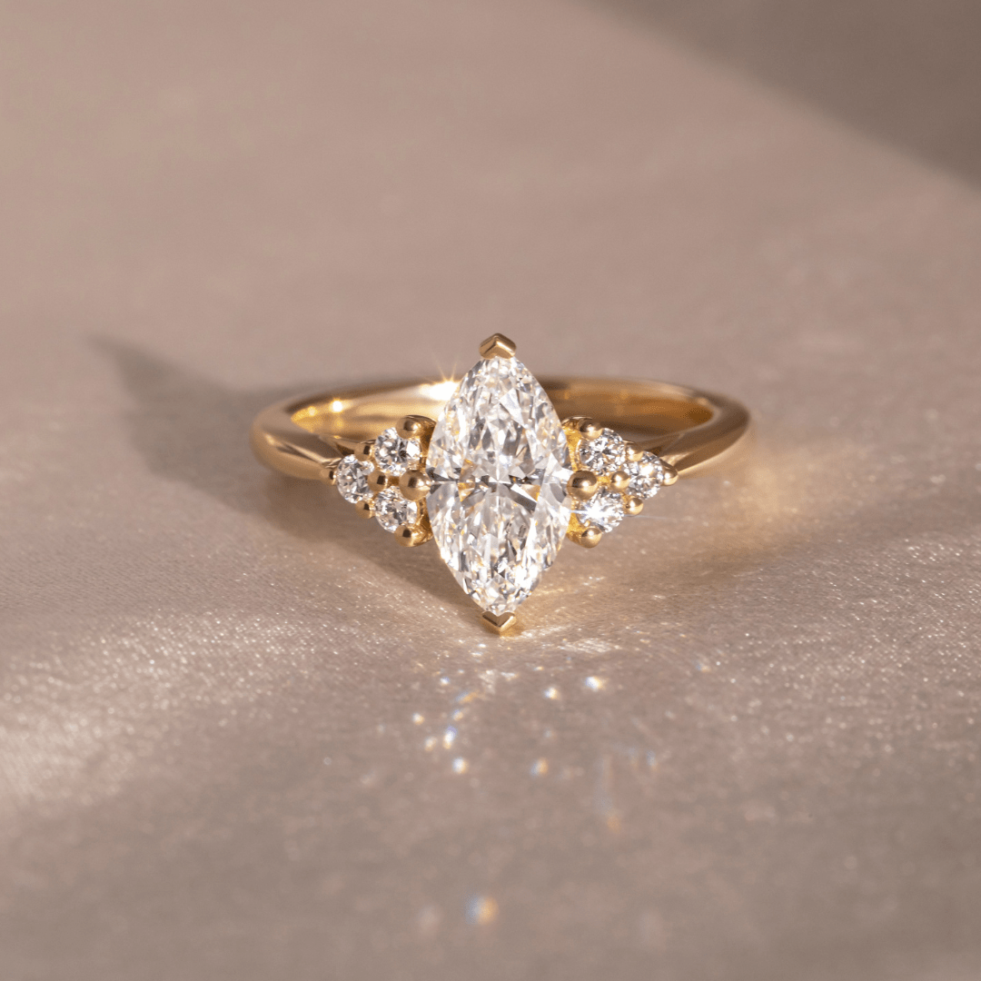 Marquise Shaped Three Stone Lab Grown Diamond Engagement Ring