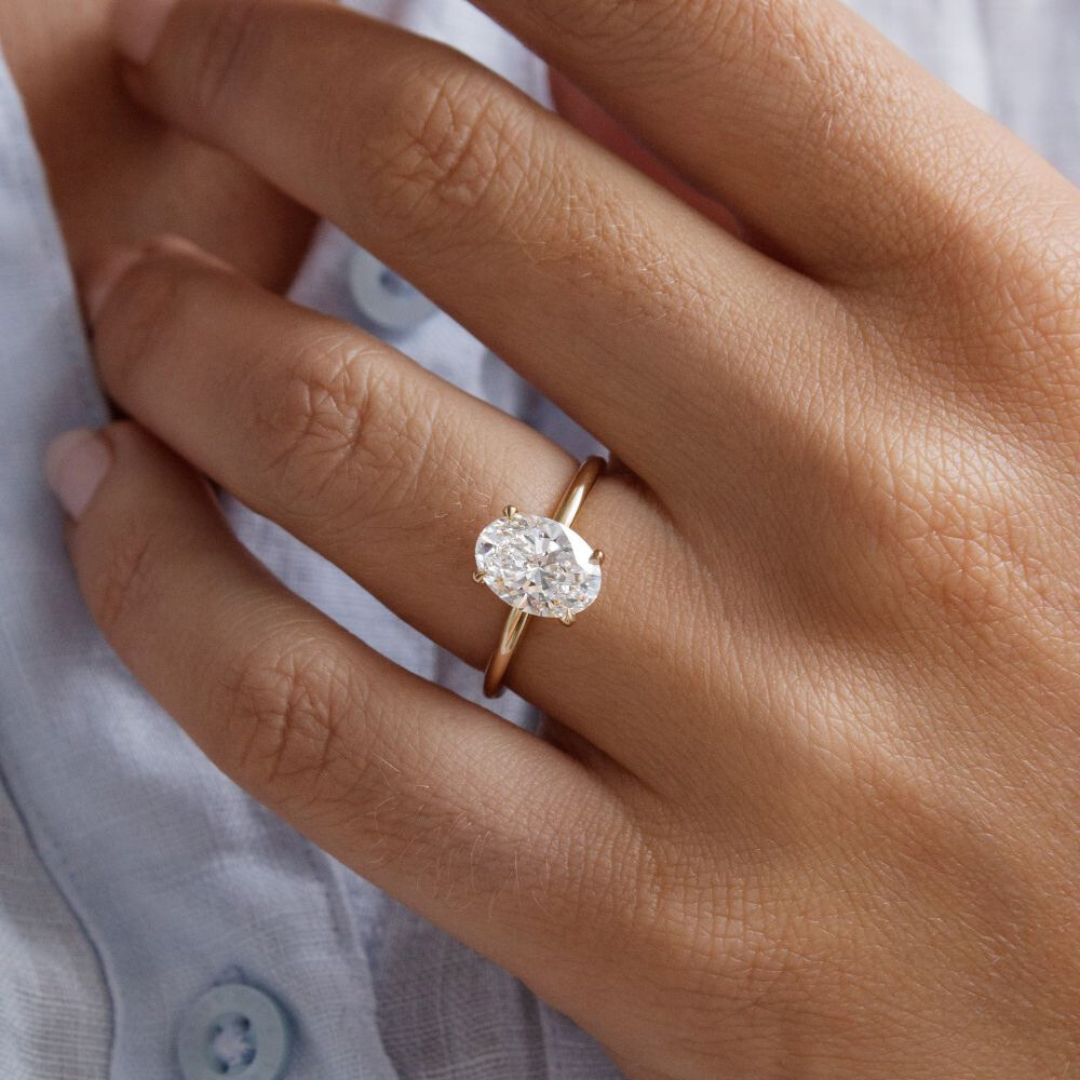 Marquise Shaped Three Stone Lab Grown Diamond Engagement Ring
