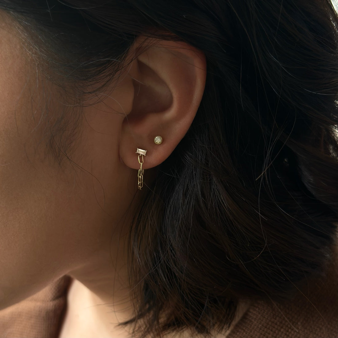 0.10 TCW Baguette Cut Moissanite Link Chain Earrings in Gold 2