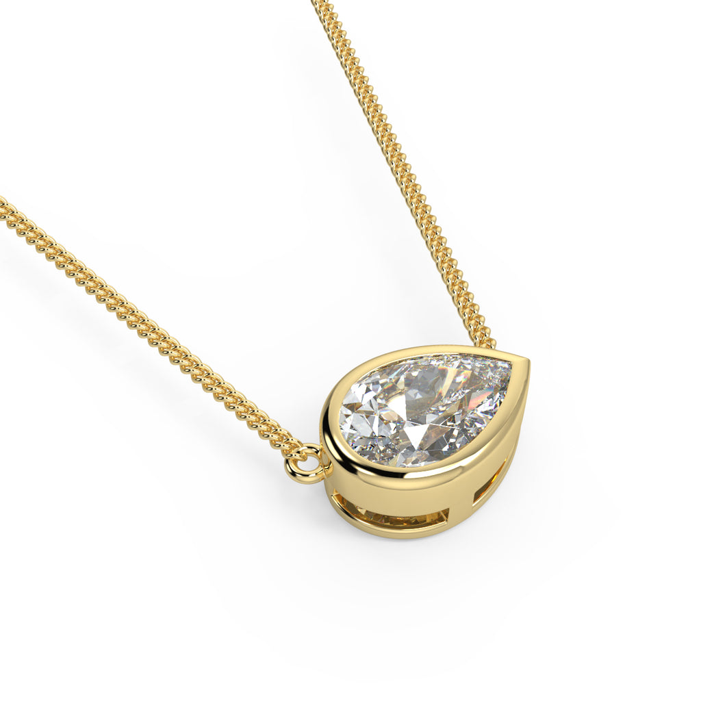 1.0 CT East West Pear Moissanite Diamond Bezel Pendant Necklace in Solid Gold 2