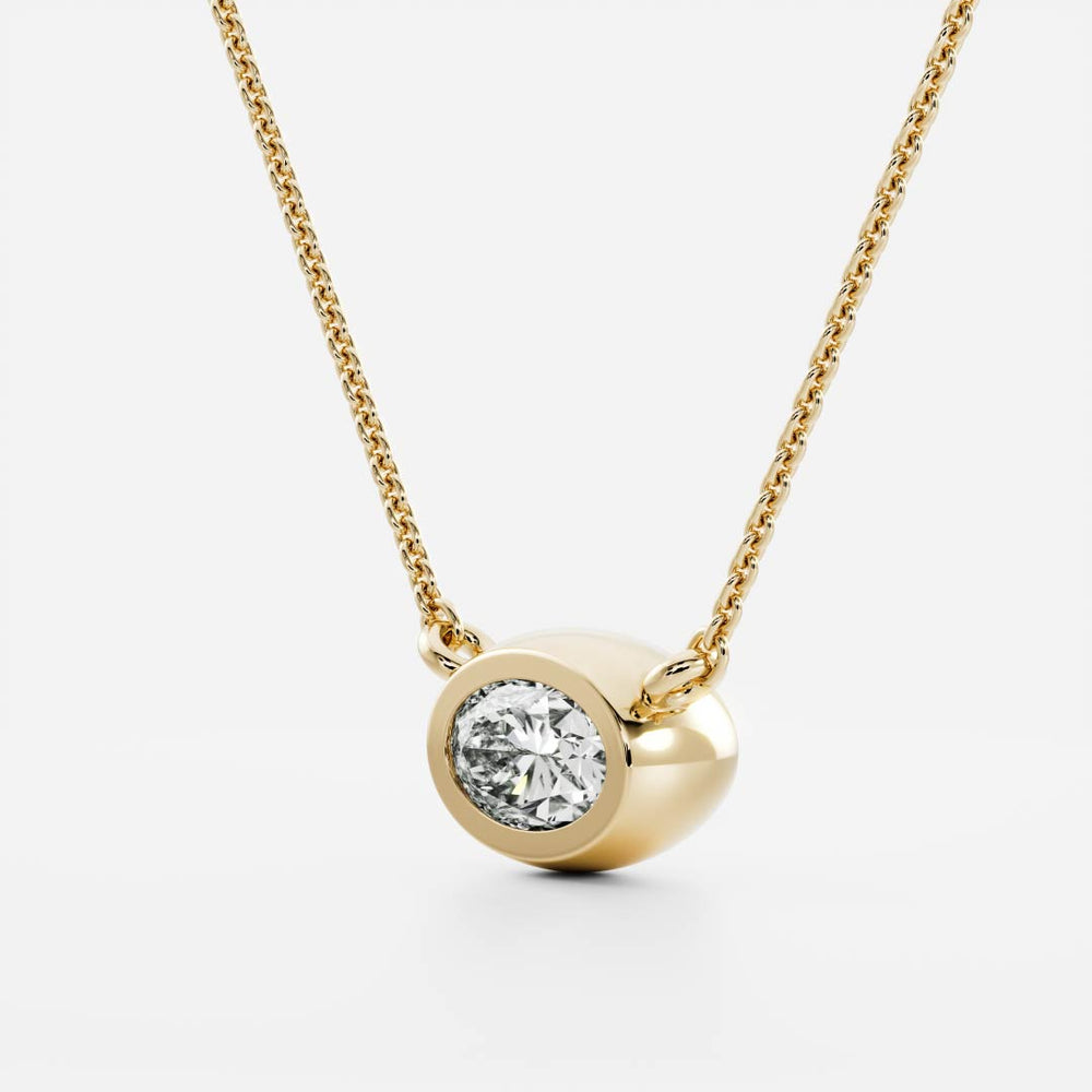 0.50 CT East West Oval Moissanite Diamond Bezel Pendant Necklace in Solid Gold 2