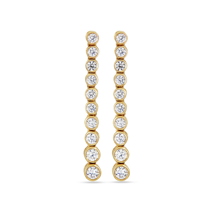 1.0 TCW Round Cut Moissanite Bezel Dangle Earrings in Gold 2