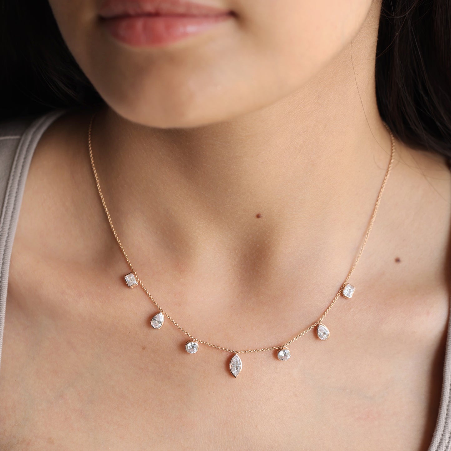 3.0 TCW Round, Pear, Emerald & Marquise Moissanite Diamond Multi Stone Necklace in Solid Gold 1