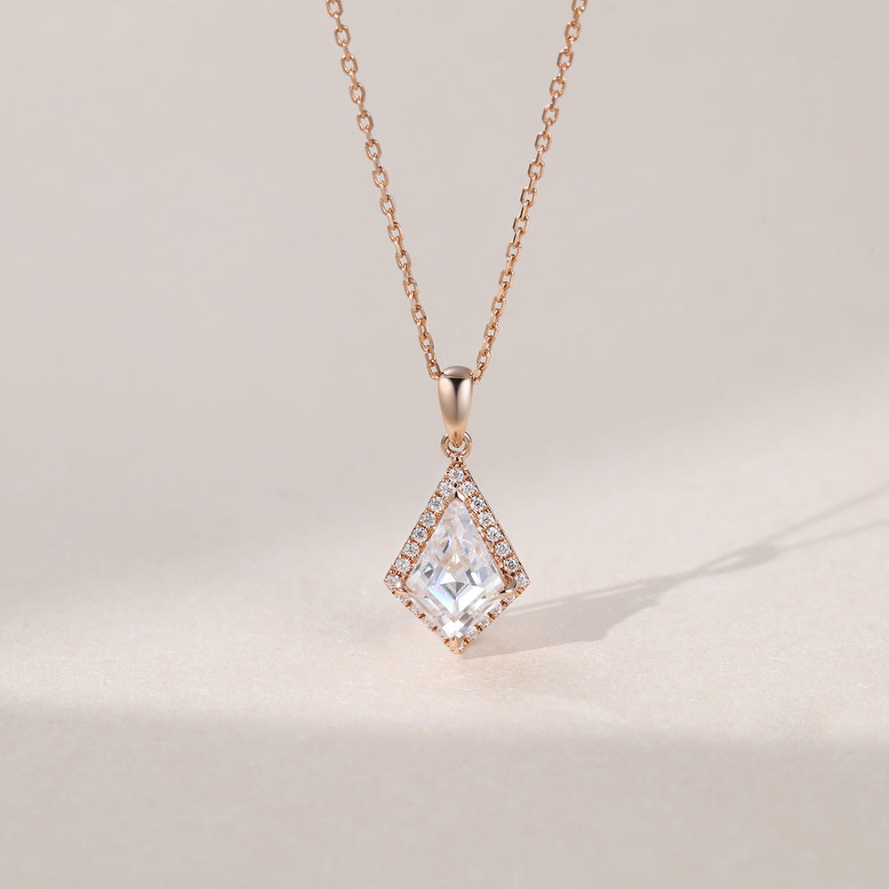 1.20 TCW Kite Moissanite Diamond Halo Pendant Necklace in Solid Gold 1