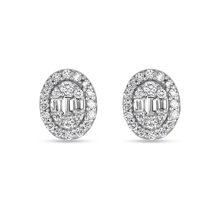 2.0 TCW Round & Baguette Cut Moissanite Cluster Studs Earrings in Gold 1