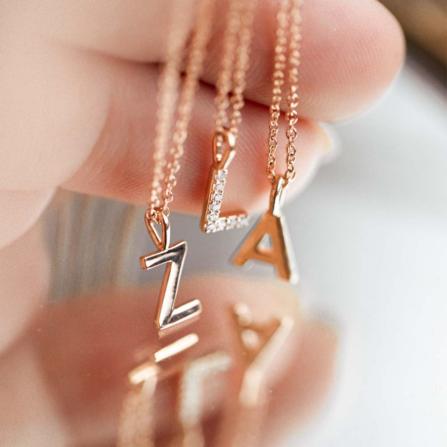 0.20 TCW Round Moissanite Diamond Customize Letter Pendant Necklace in Solid Gold 1