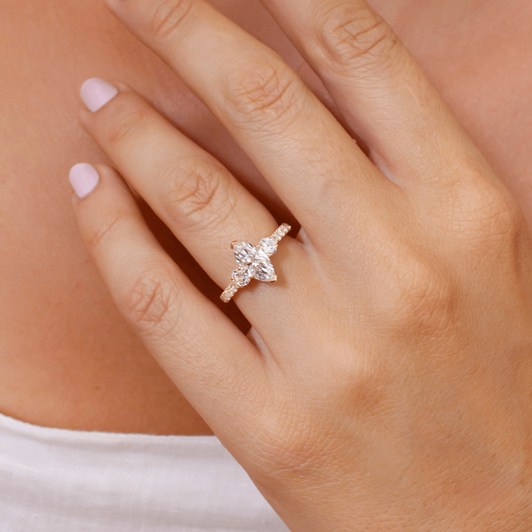 Marquise Shaped Three Stone Lab Grown Diamond Engagement Ring