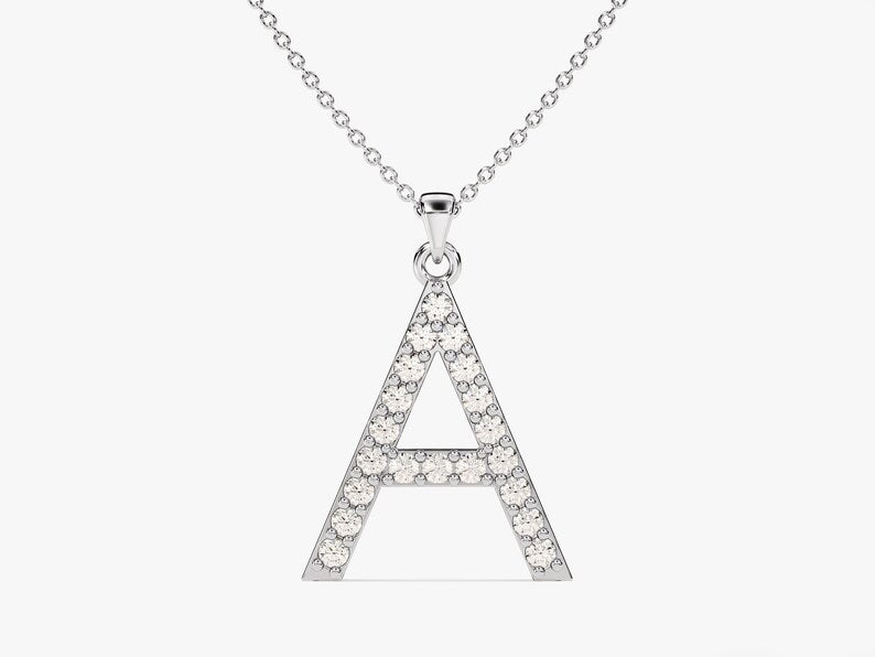 0.20 CT Round Moissanite Diamond Letter Pendant Necklace in Solid Gold 2