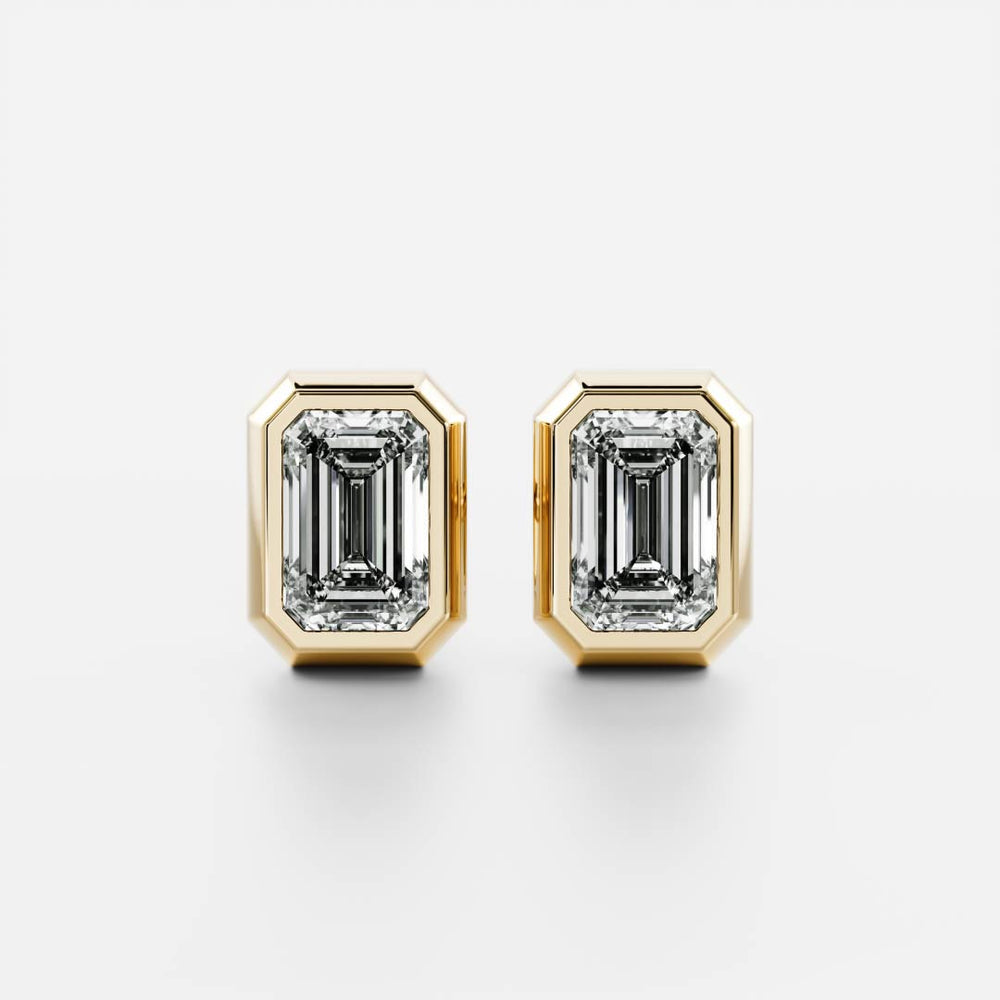 0.50 TCW Emerald Cut Moissanite Bezel Stud Earrings in Gold 1