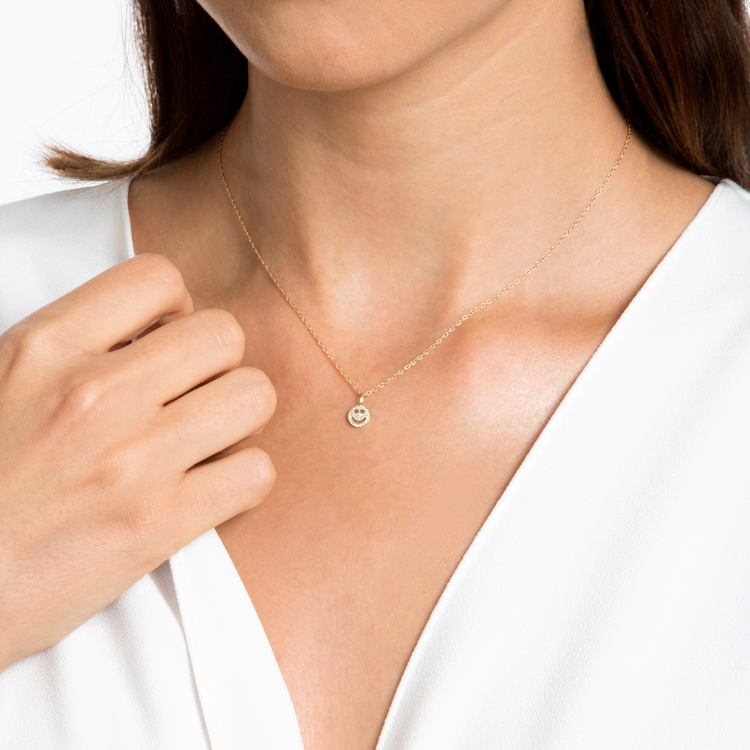 0.30 CT Round Moissanite Diamond Smiley Pendant Necklace in Solid Gold 1