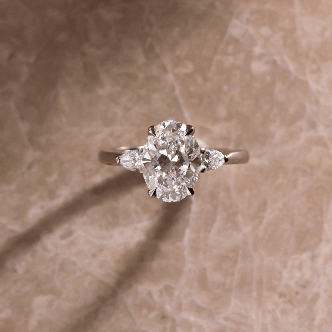 Marquise Shaped Three Stone Lab Grown Diamond Engagement Ring