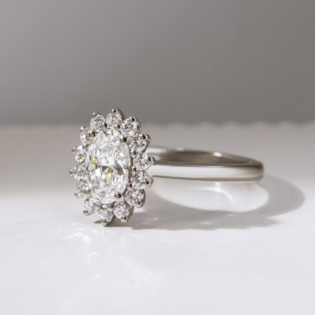 Marquise Shaped Three Stone Lab Grown Diamond Engagement Ring