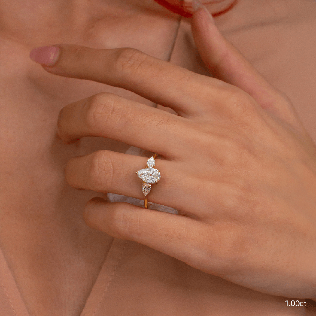 Marquise Shaped Three Stone Lab Grown Diamond Engagement Ring