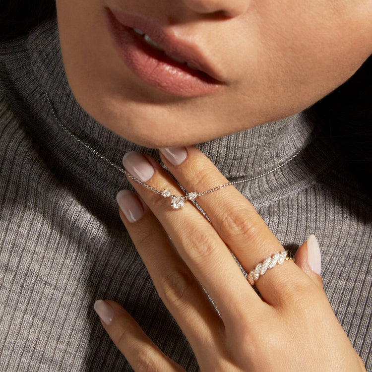 0.30 CT Round Moissanite Diamond Three Stone Necklace in Solid Gold 2