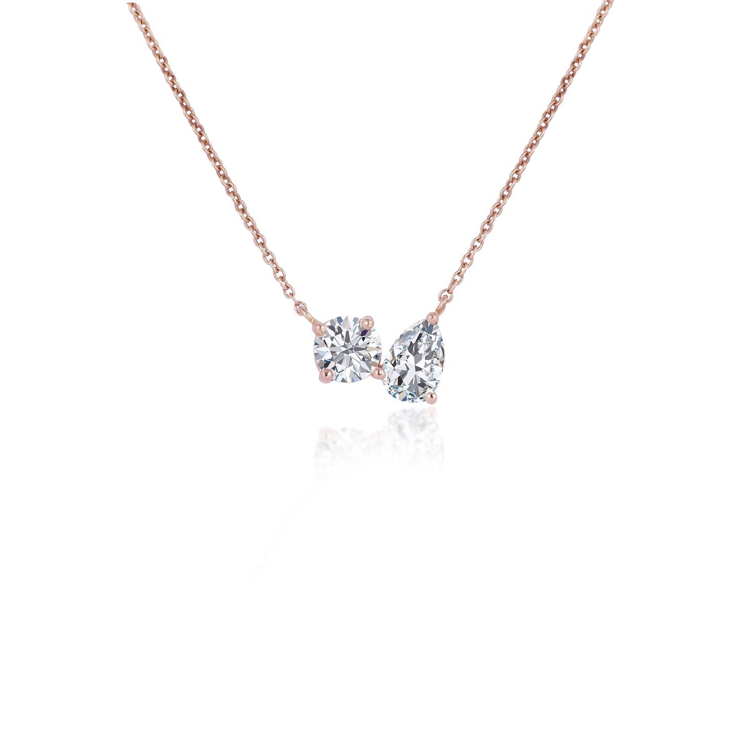 2.0 CT Pear & Round Moissanite Diamond Two Stone Pendant Necklace in Solid Gold 1