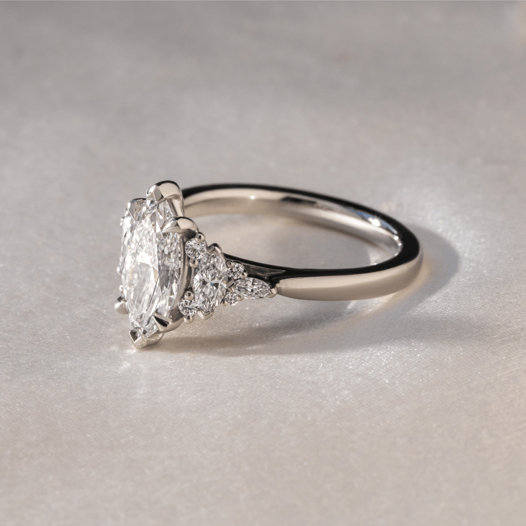 Marquise Shaped Three Stone Lab Grown Diamond Engagement Ring