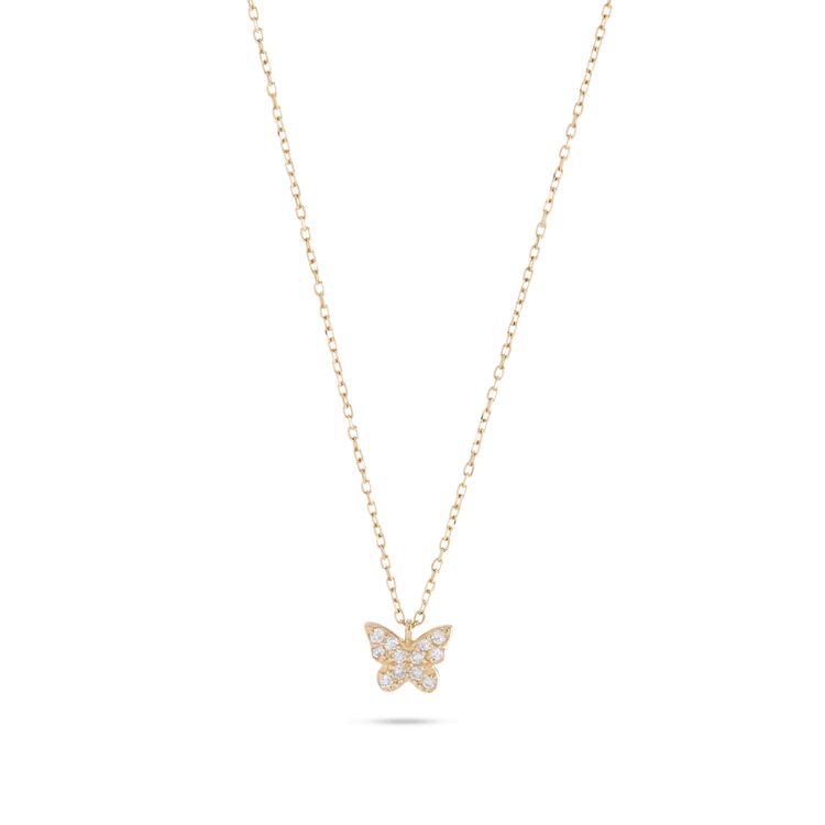 0.20 TCW Round Moissanite Diamond Butterfly Pendant Necklace in Solid Gold 1
