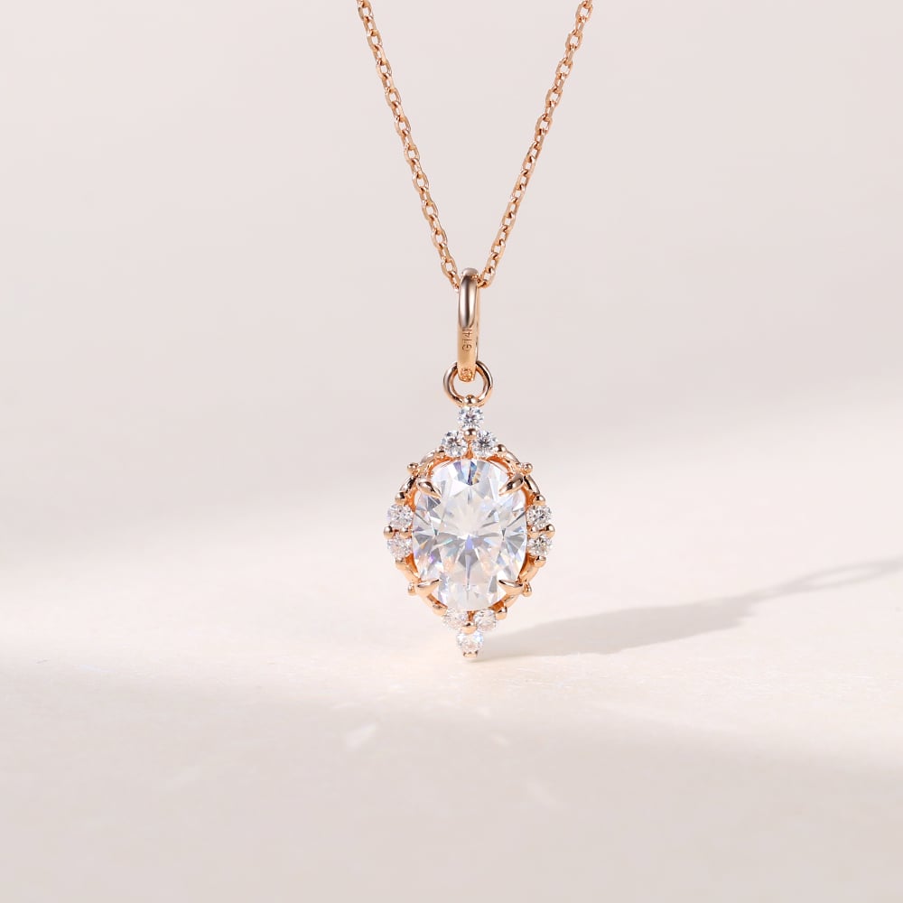 2.10 CT Oval Moissanite Diamond Cluster Pendant Necklace in Solid Gold 1