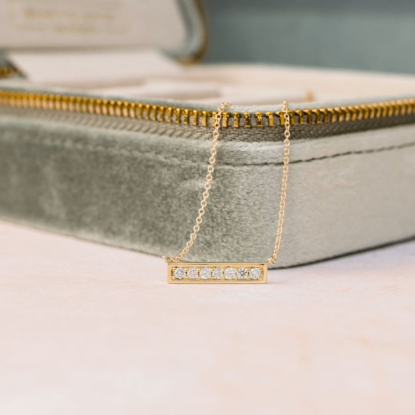 0.30 TCW Round Moissanite Diamond Bar Pendant Necklace in Solid Gold 2