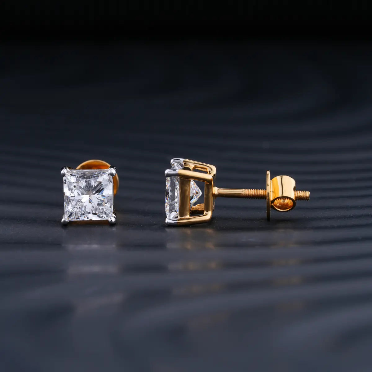 2.0 TCW Princess Cut Moissanite Stud Earrings in Gold 2