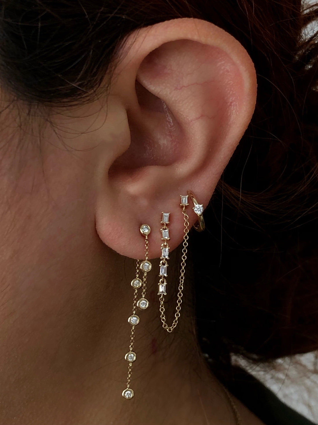 0.50 TCW Round Cut Moissanite Bezel Thread Earrings in Gold 2