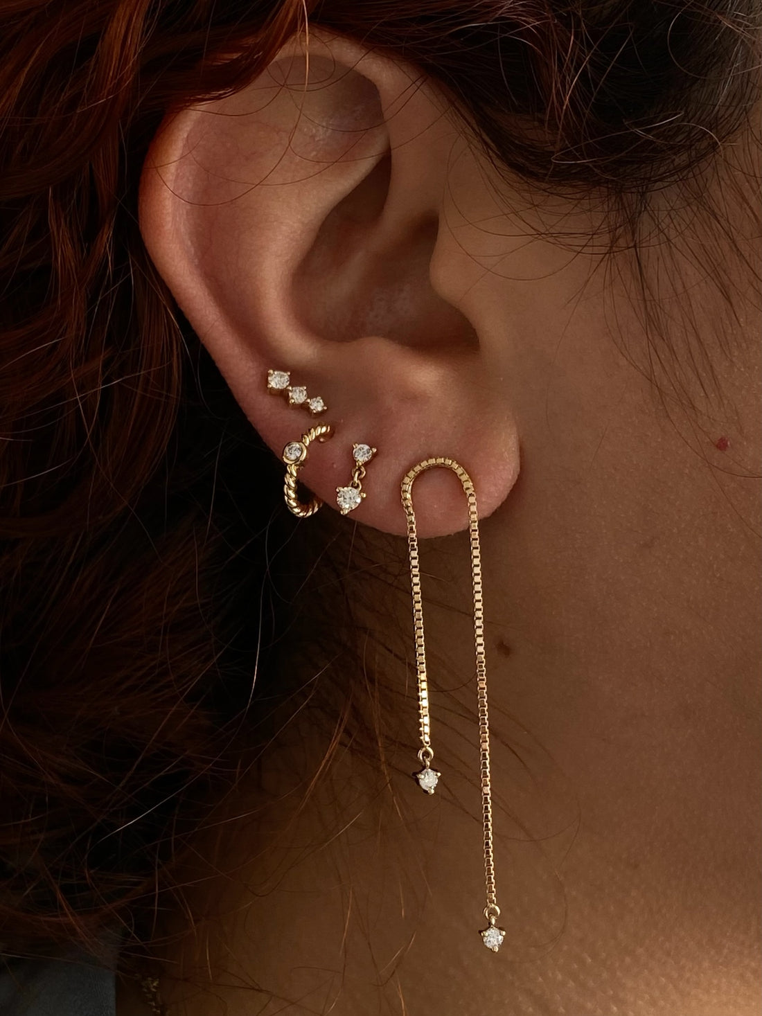 Stunning 0.20 TCW Round Cut Moissanite Thread Earrings in Gold 2