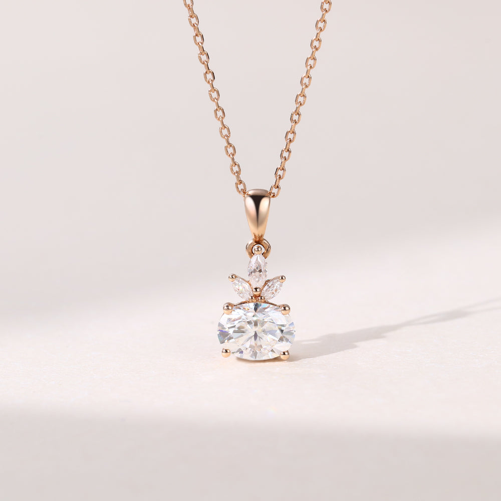2.10 CT East West Oval Moissanite Diamond Cluster Pendant Necklace in Solid Gold 1