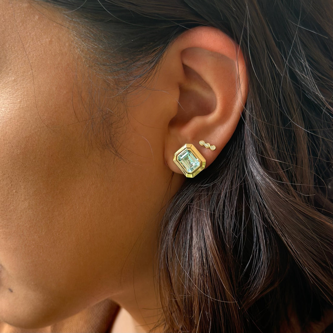 Classic 0.30 TCW Round Cut Moissanite Bar Stud Earrings in Gold 2