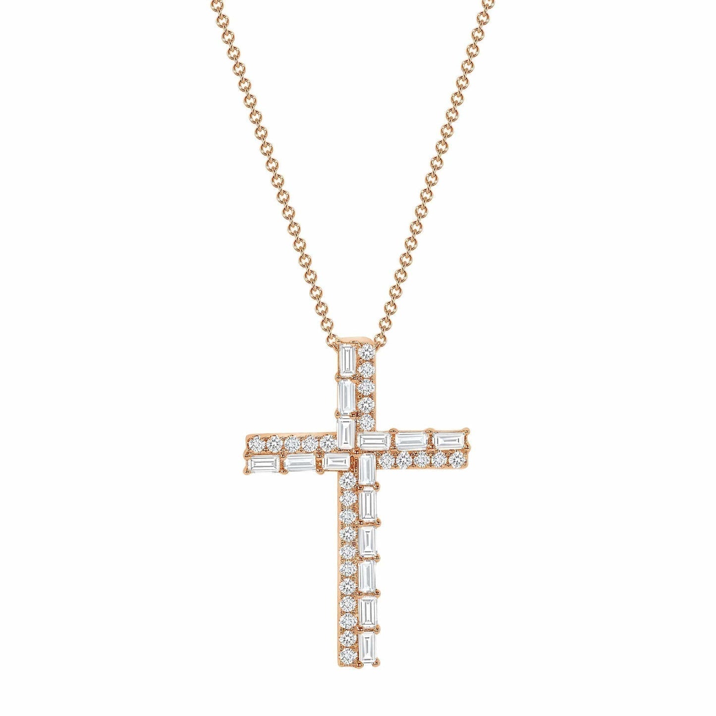 1.0 TCW Round & Baguette Moissanite Diamond Cross Pendant Necklace in Solid Gold 2